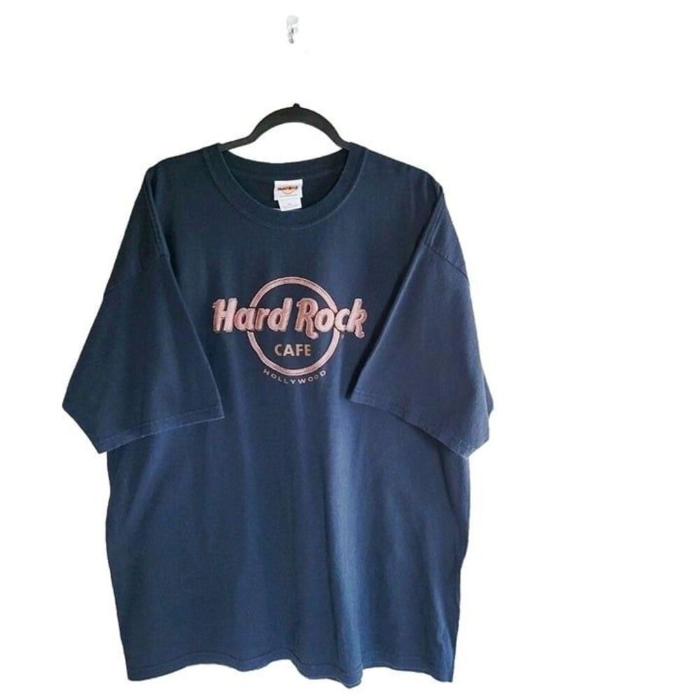 Hard Rock Cafe Mens T-Shirt Black 2XL  Big & Tall Faux Leather Logo Short Sleeve